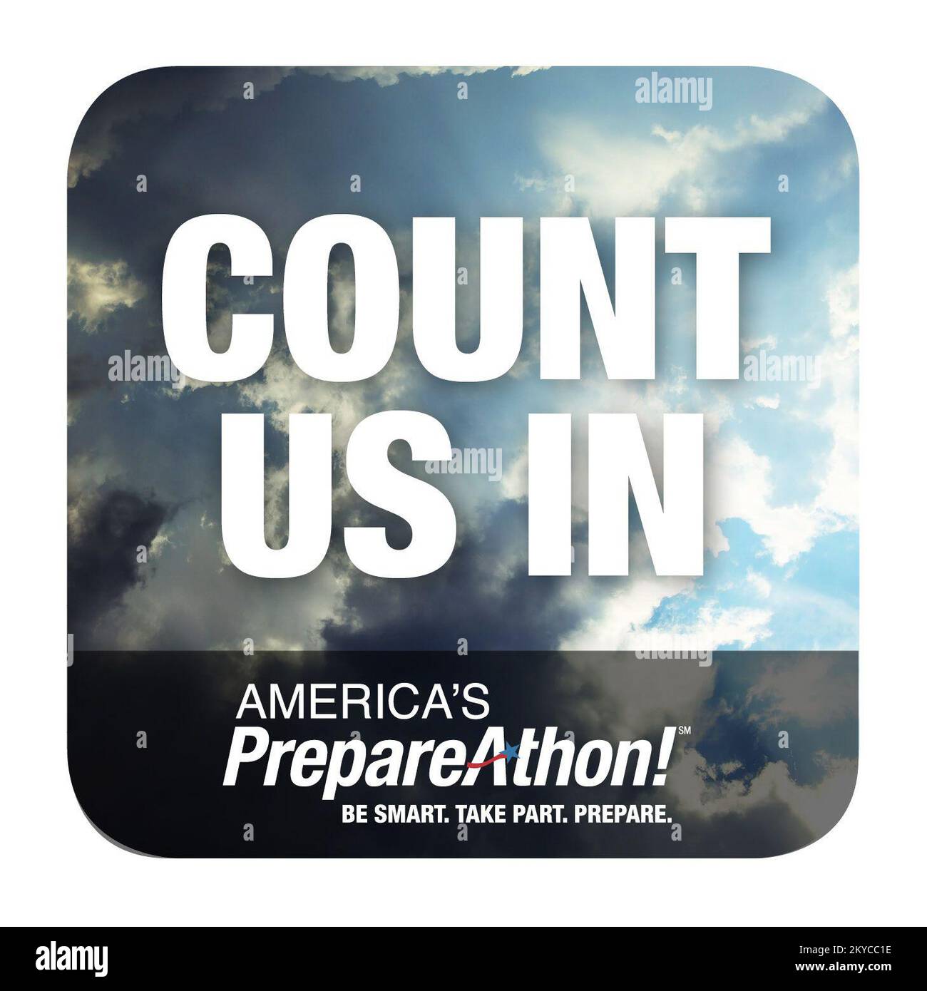 Le prémarathon américain ! Badge Web « Count US In ». America's PrepareAthon! Badge Web « Count US In ». Photographies relatives aux programmes, aux activités et aux fonctionnaires de gestion des catastrophes et des situations d'urgence Banque D'Images