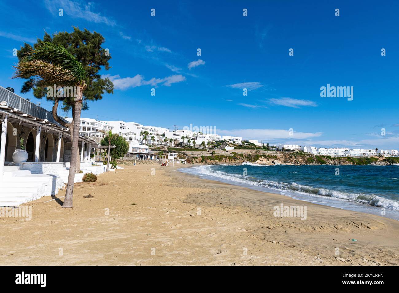 Plage de Paralia Psarou, Mykonos, Grèce Banque D'Images