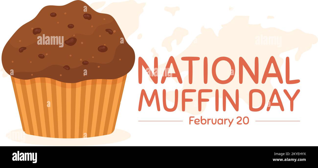 Journée nationale des muffins au 20 février avec des muffins classiques au chocolat muffins délicieux en dessin animé à la main Illustration de Vecteur