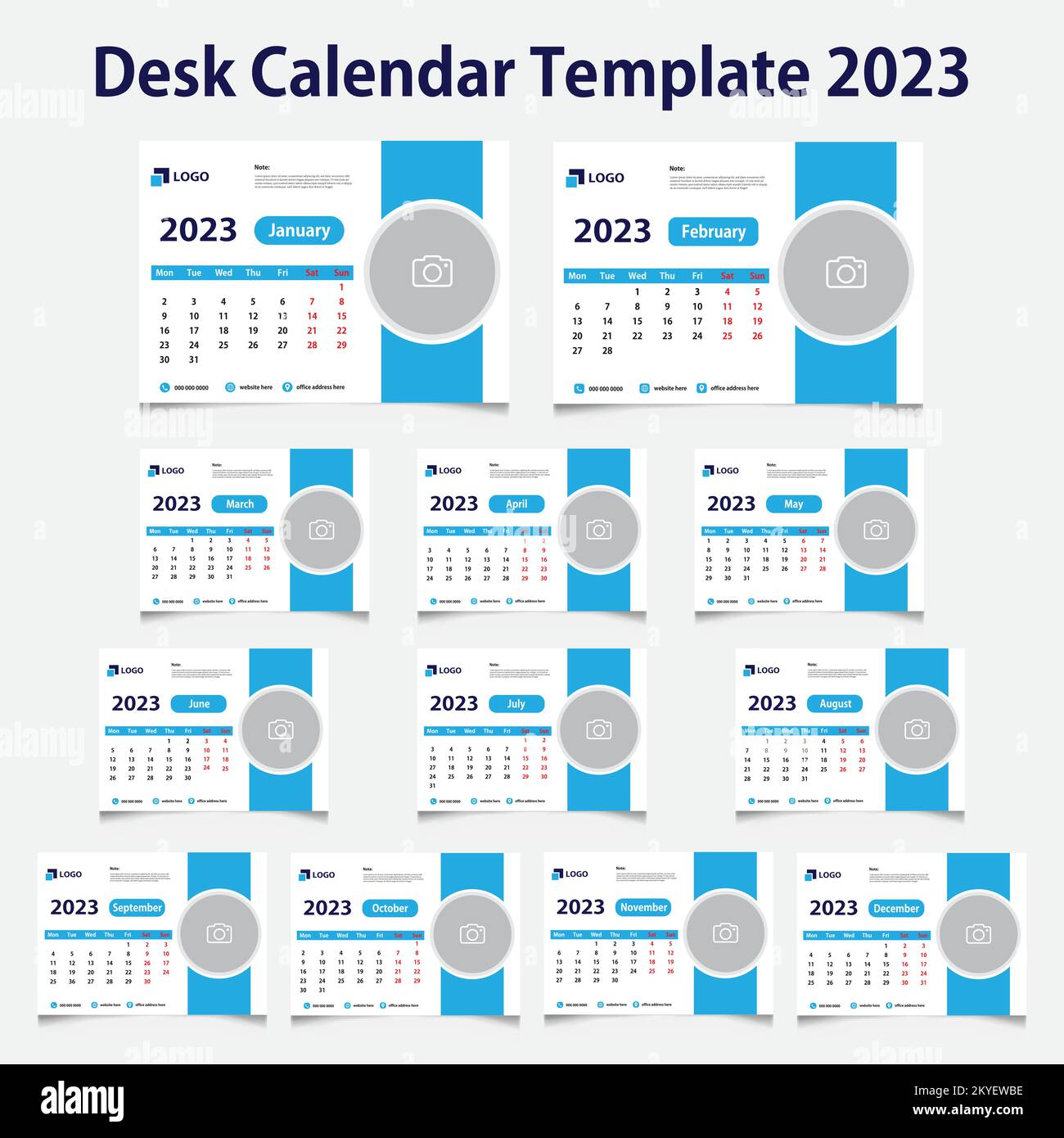 Calendrier de bureau mensuel 2023, design minimaliste, moderne et classique pour l'impression du modèle Illustration de Vecteur