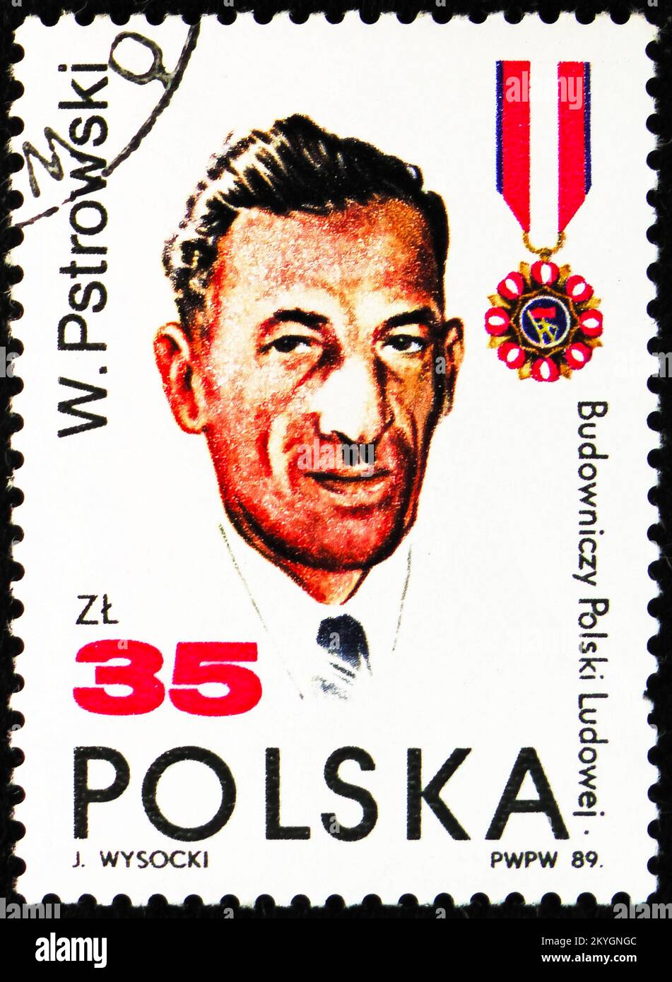 MOSCOU, RUSSIE - 29 OCTOBRE 2022: Timbre-poste imprimé en Pologne montre Wincenty Pstrowski (1904-1948), République populaire polonaise, 45th ans seri Banque D'Images