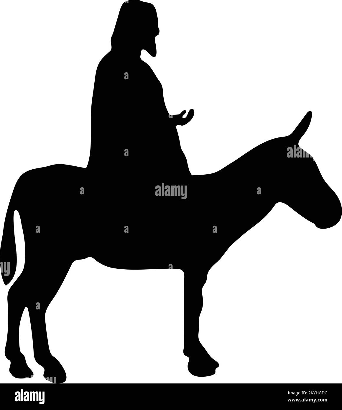Dimanche des palmiers, concept de Pâques chrétienne, entrée de Triumphal, Silhouette de Jésus au-dessus de l'âne. Banque D'Images