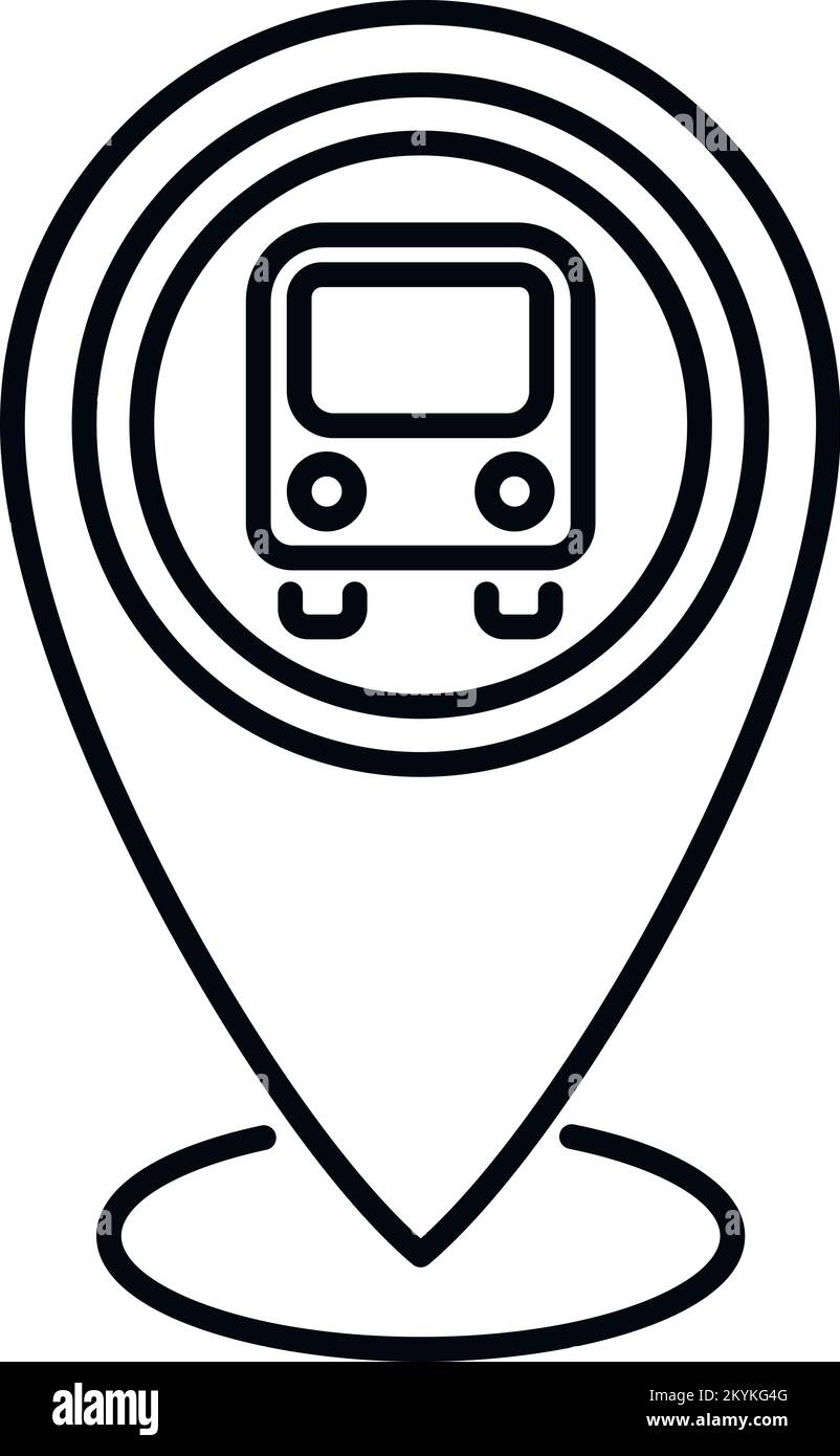 Vecteur de contour de l'icône d'emplacement de la station de bus. Transfert aéroport. Trafic de l'hôtel Illustration de Vecteur