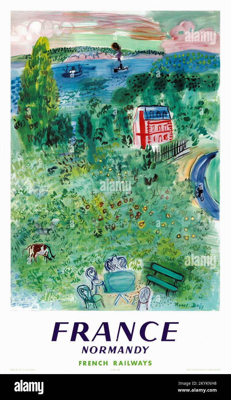 France. Normandie. Chemins de fer français par Raoul Dufy (1877-1953). Affiche publiée en 1952. Banque D'Images