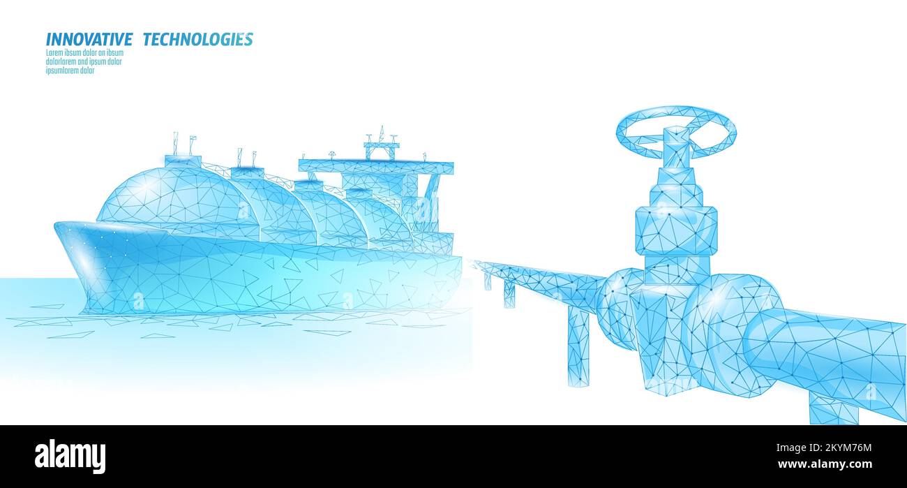 Symbole de transport de gaz liquéfié par navire-citerne. Technologie de raffinerie de pétrole industriel poly faible en trois dimensions. Livraison de carburant essence cargo. Réservoir GPL de l'océan propane Illustration de Vecteur