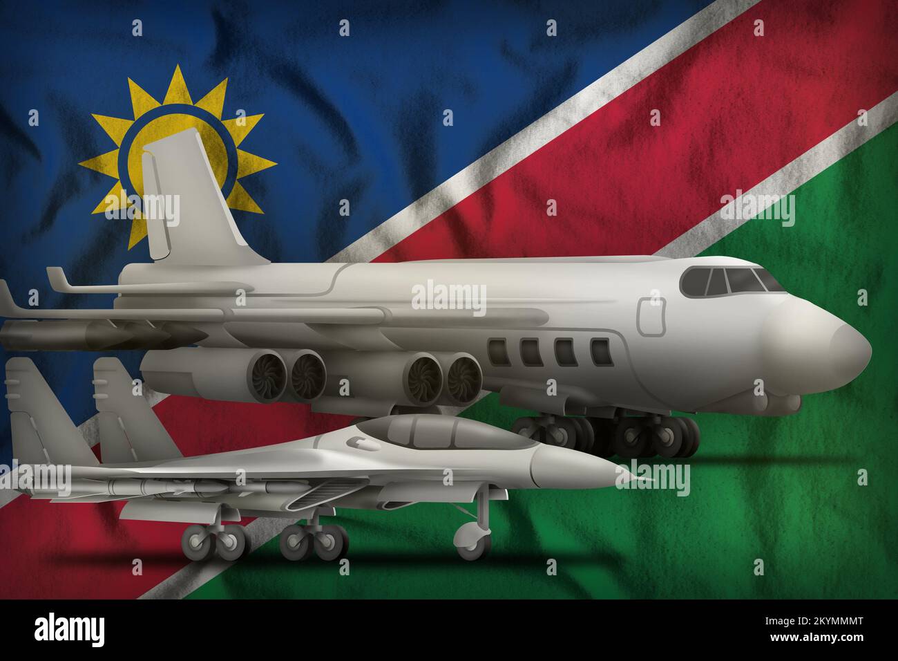 Forces aériennes sur le fond du drapeau de Namibie. Namibie concept des forces aériennes. 3D Illustration Banque D'Images