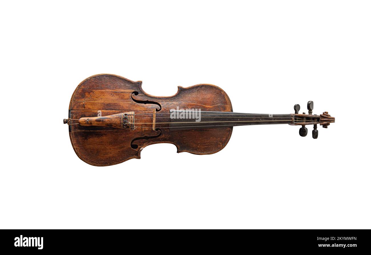 Violon antique isolé sur fond blanc. Banque D'Images