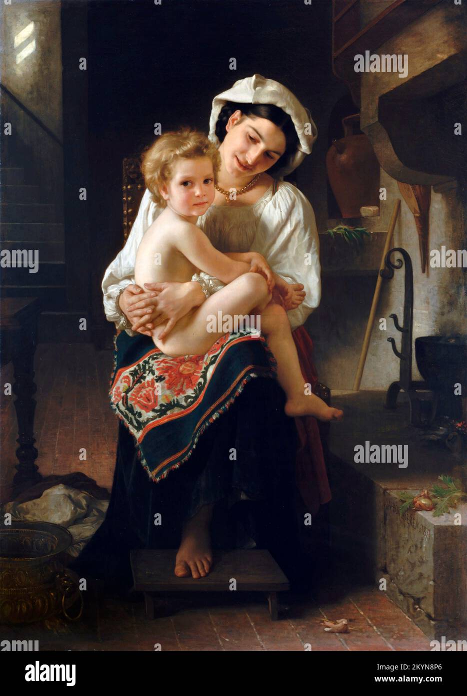 Jeune mère qui regarde son enfant par William-Adolphe Bouguereau (1825-1905), huile sur toile, 1871 Banque D'Images