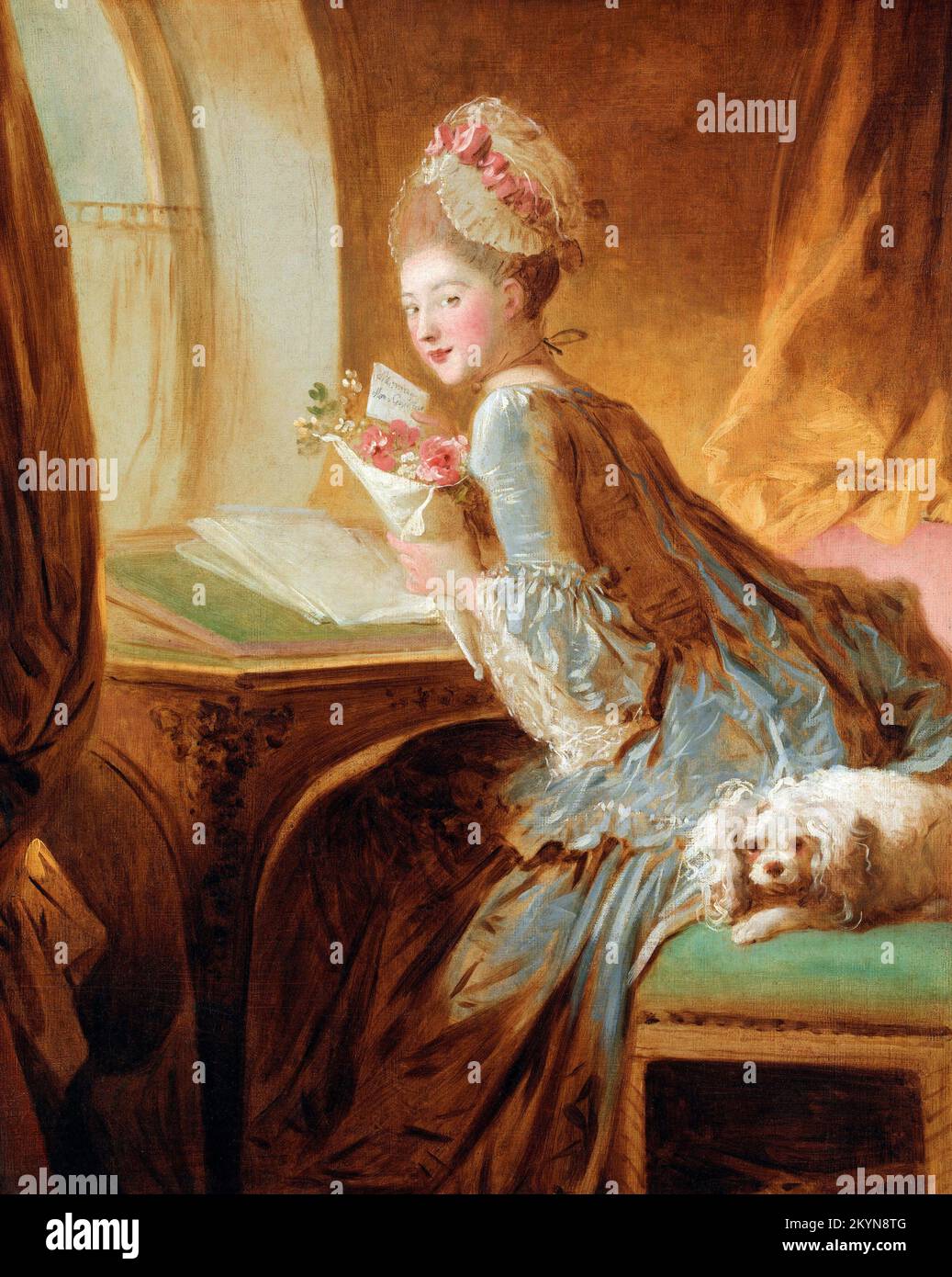 La lettre d'amour de Jean-Honoré Fragonard (1732-1806), huile sur toile, début 1770s Banque D'Images