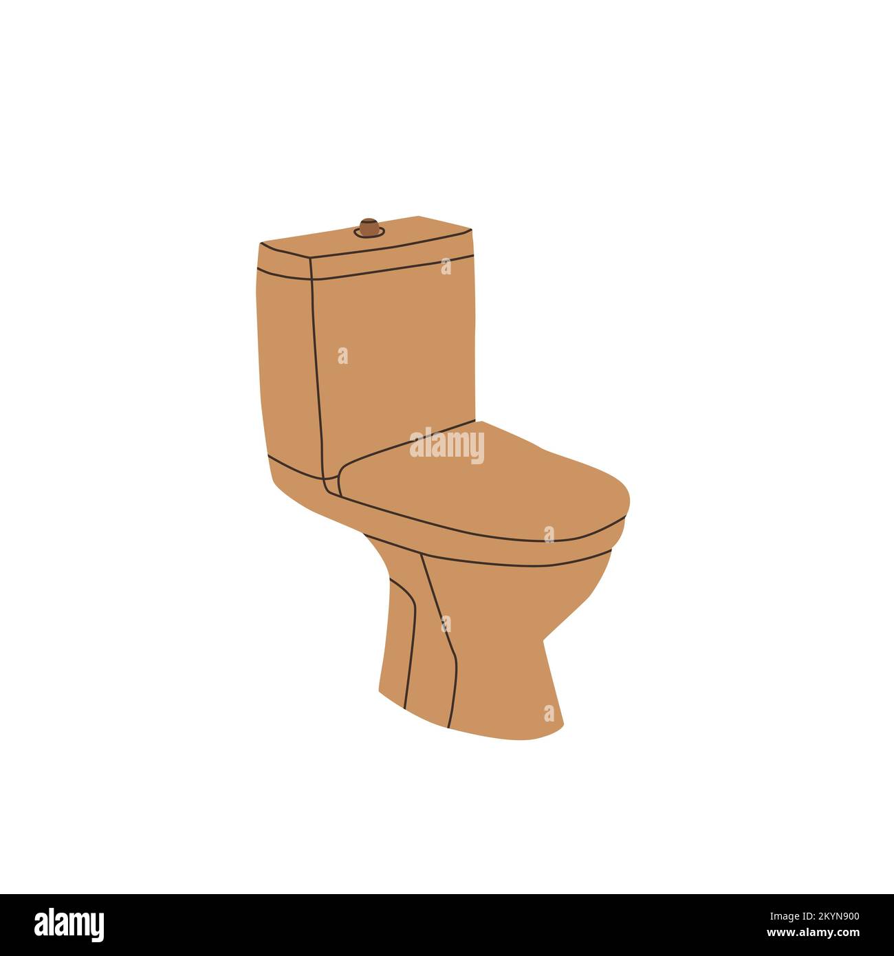 Cuvette de toilette beige classique avec réservoir affleurant. Illustration vectorielle isolée sur fond blanc. Illustration de Vecteur
