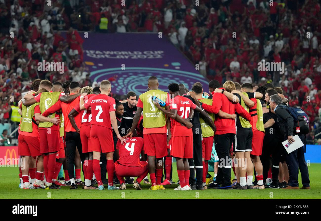 Doha, Qatar. 1st décembre 2022. Équipe Canada réagit après le match du Groupe F entre le Canada et le Maroc à la coupe du monde de la FIFA 2022 au stade Al Thumama à Doha, au Qatar, le 1 décembre 2022. Credit: Li Gang/Xinhua/Alay Live News Banque D'Images
