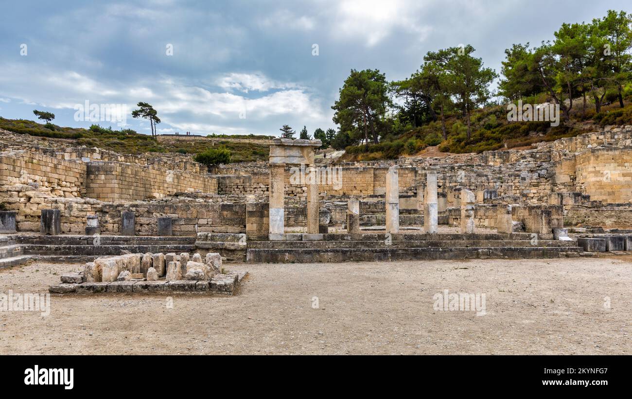 Ancienne ville de Kameiros sur l'île grecque de Rhodes dans l'archipel de Dodekanisos. Ancien Kamiros, site archéologique. Site archéologique ancien K Banque D'Images