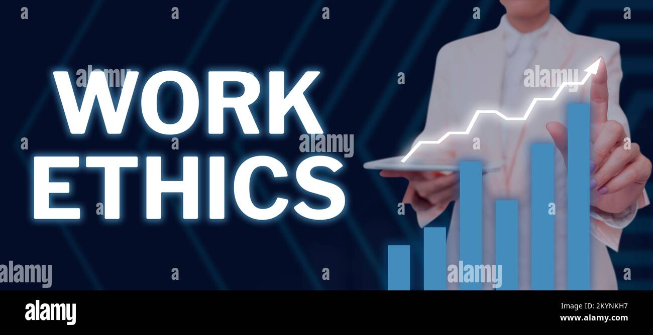 Texte illustrant l'éthique professionnelle de l'inspiration. Idée d'entreprise Ensemble de valeurs axées sur l'importance de faire du travail Banque D'Images