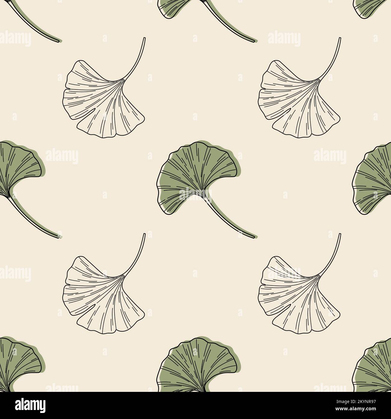 Le Ginkgo biloba laisse un motif vectoriel beige sans couture Illustration de Vecteur