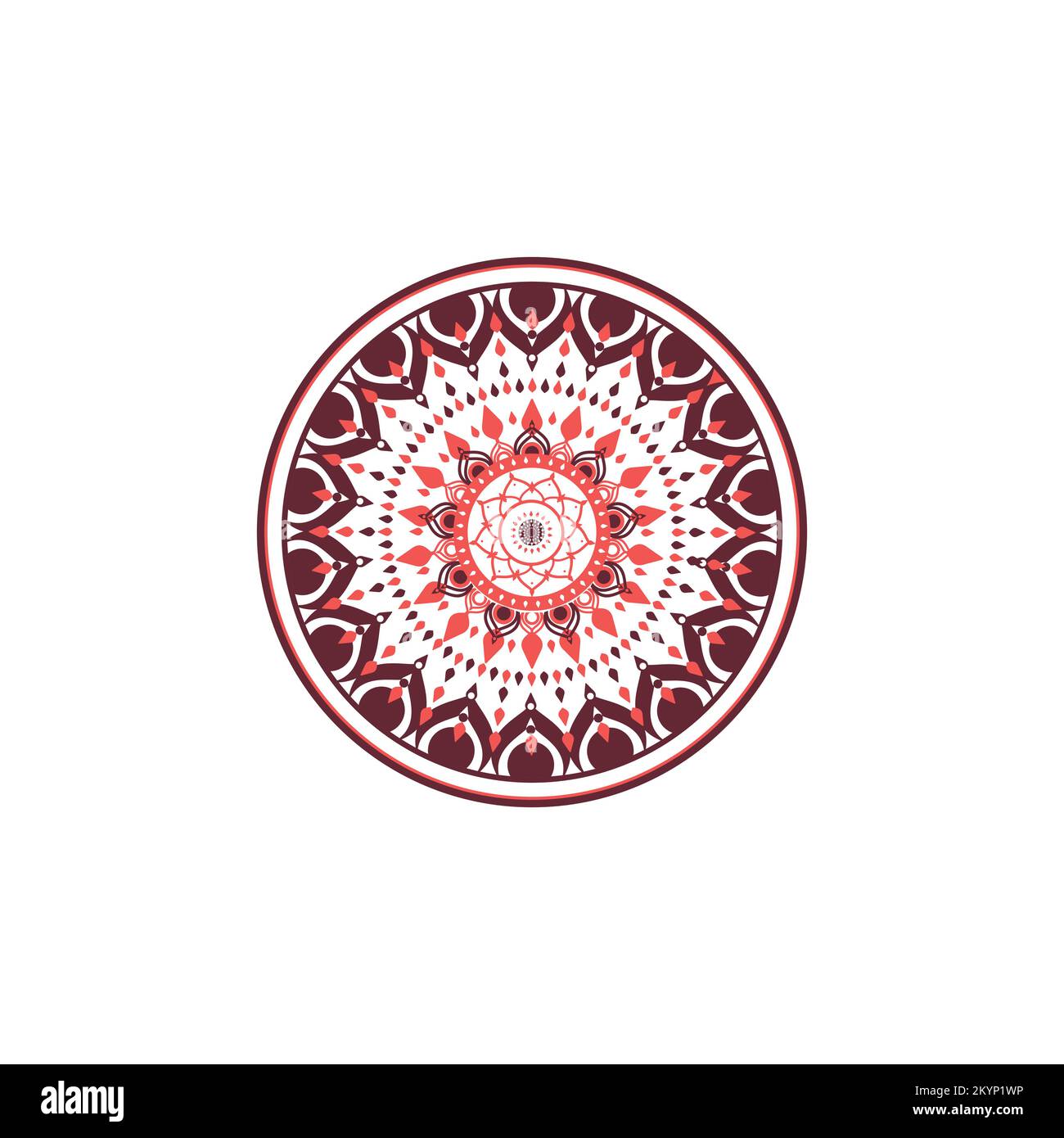 Rose faite à la main avec un motif représentant un cercle de mandala sur un fond blanc Illustration de Vecteur