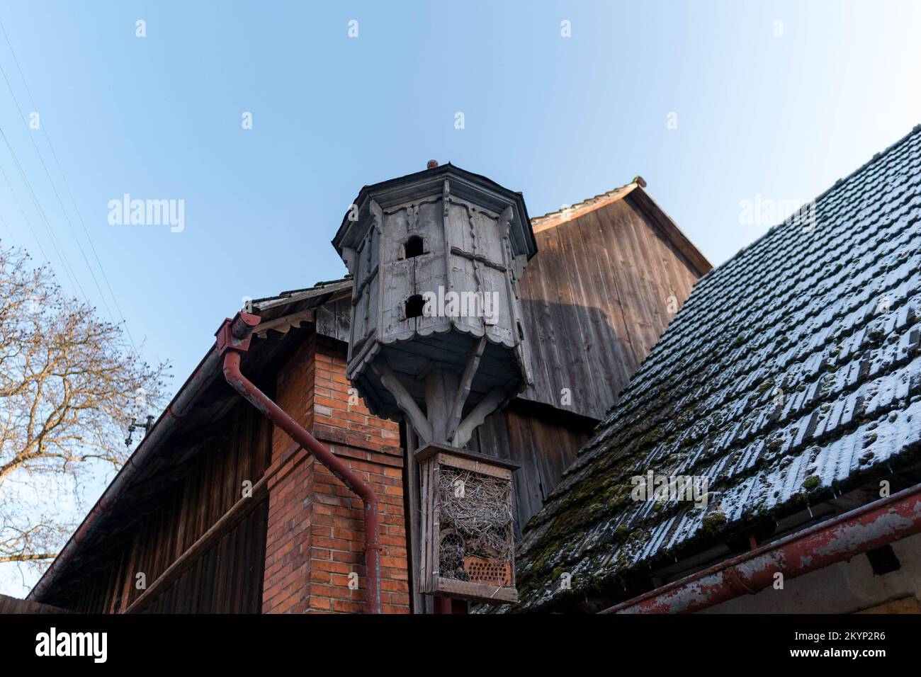 Un vieux pigeonnier traditionnel, dans un village tchèque près d'une vieille maison Banque D'Images