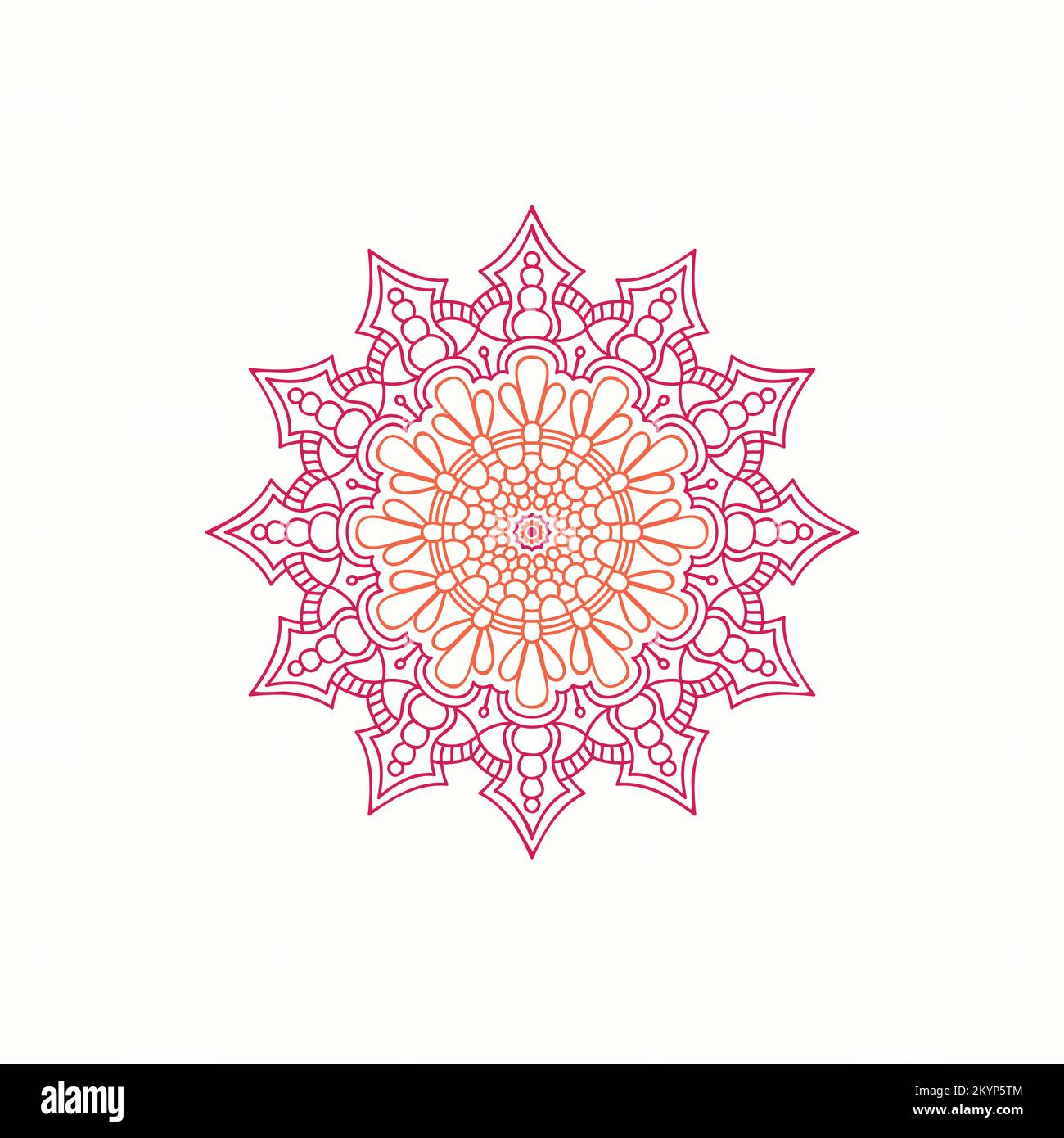 Le motif géométrique circulaire de mandala de couleur rose et orange avec un fond de ciel Illustration de Vecteur