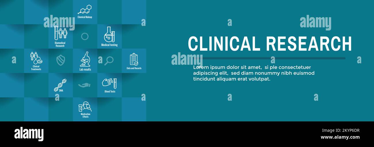 Jeu d'icônes de recherche clinique avec bannière d'en-tête Web Illustration de Vecteur
