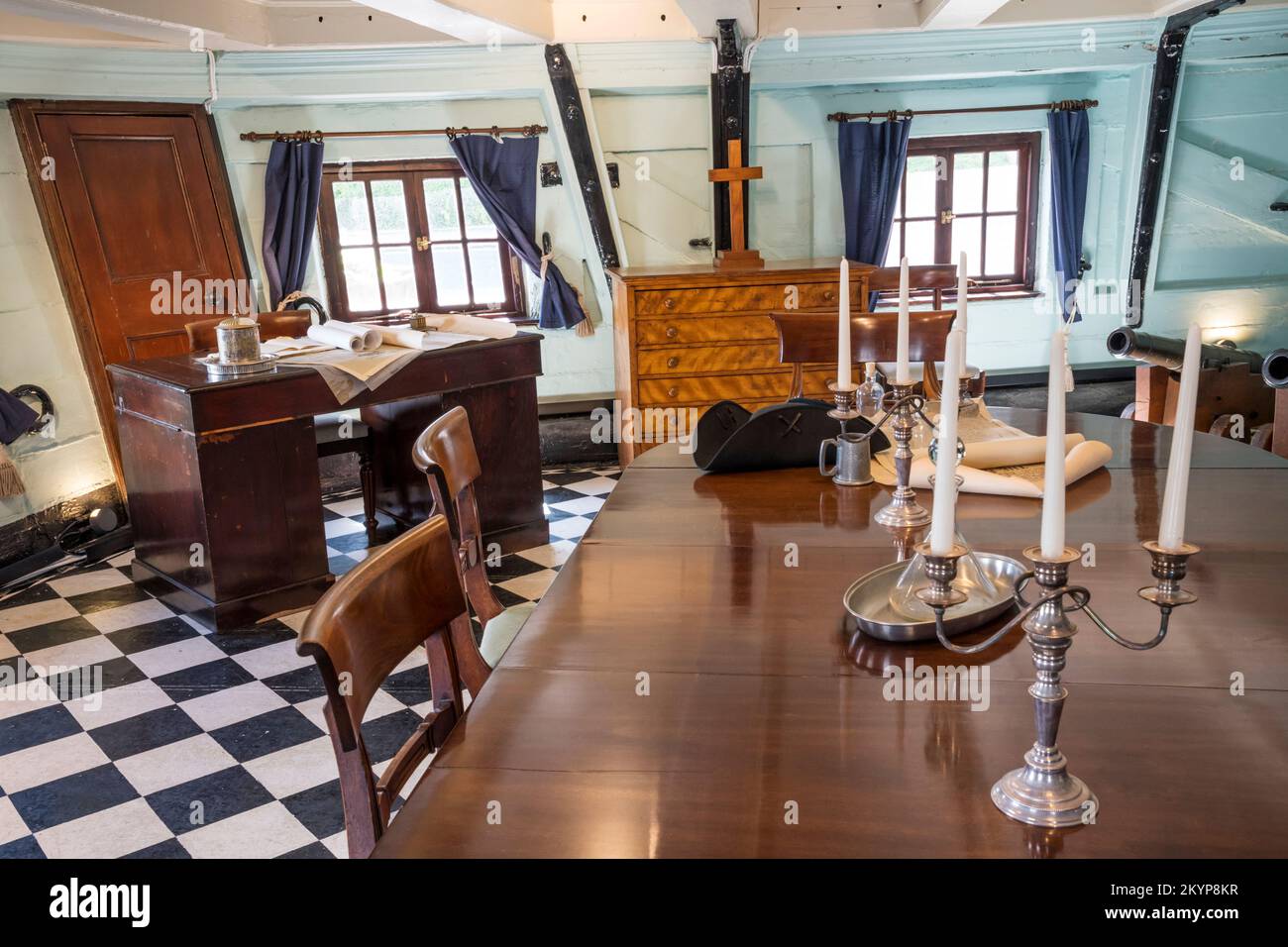 La cabine du capitaine sur le HMS Unicorn dans l'ancien Victoria Dock, Dundee. Fait partie de la flotte historique nationale et l'un des six plus anciens navires du monde. Banque D'Images