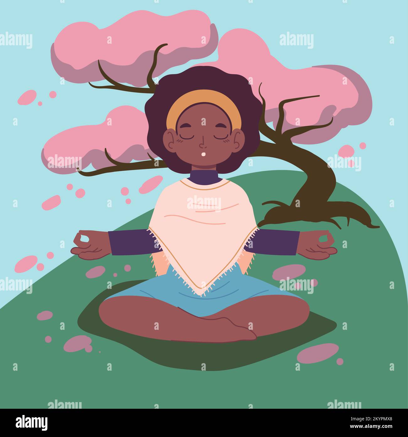 femme afro faisant du yoga Illustration de Vecteur