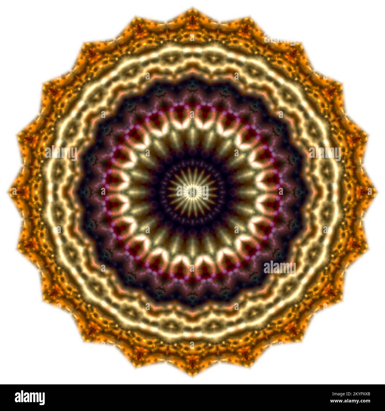 Graphique abstrait circulaire créé à l'aide de la symétrie fractale et de la peinture numérique. Fond transparent intégré. Banque D'Images