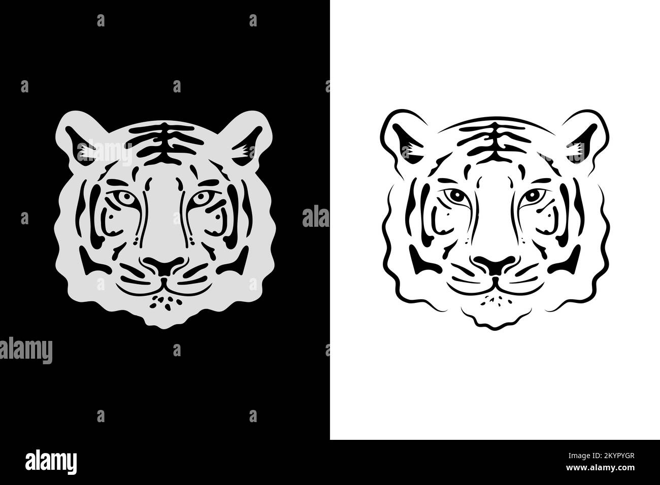 Tête de tigre. Logo en noir et blanc. Illustration vectorielle, objets isolés. Illustration de Vecteur