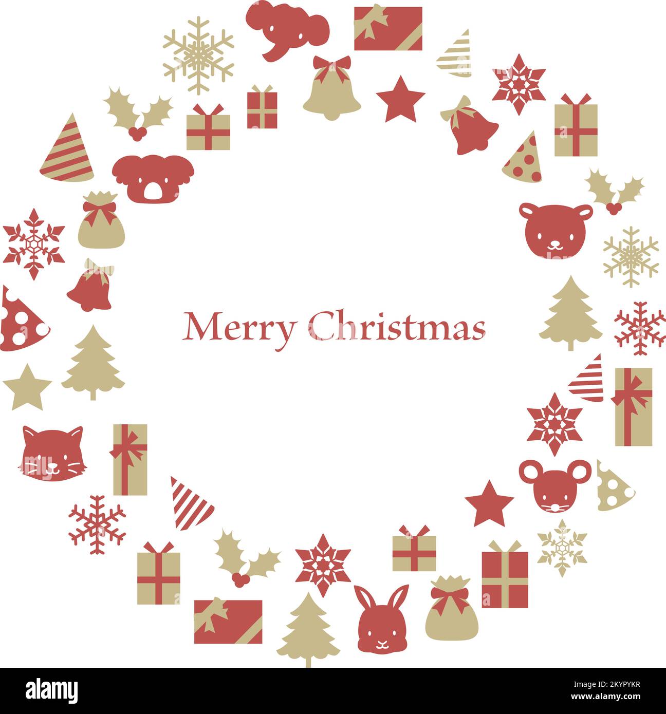 Cadre pour couronne de Noël. Or et rouge. Illustration plate colorée. Illustration de Vecteur