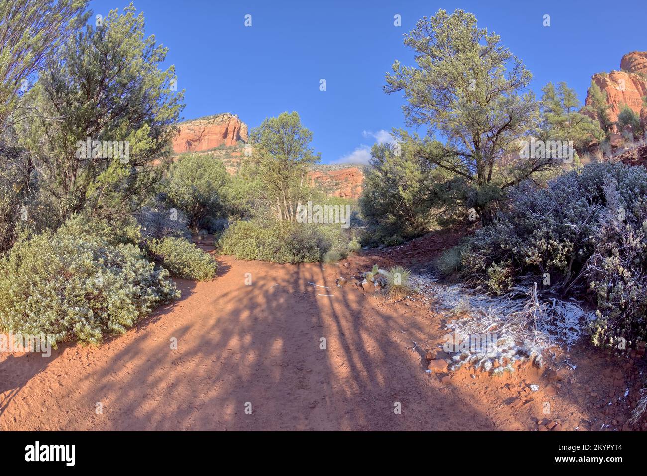 Un sentier menant à Fay Canyon à Sedona, Arizona, le matin d'hiver. Banque D'Images