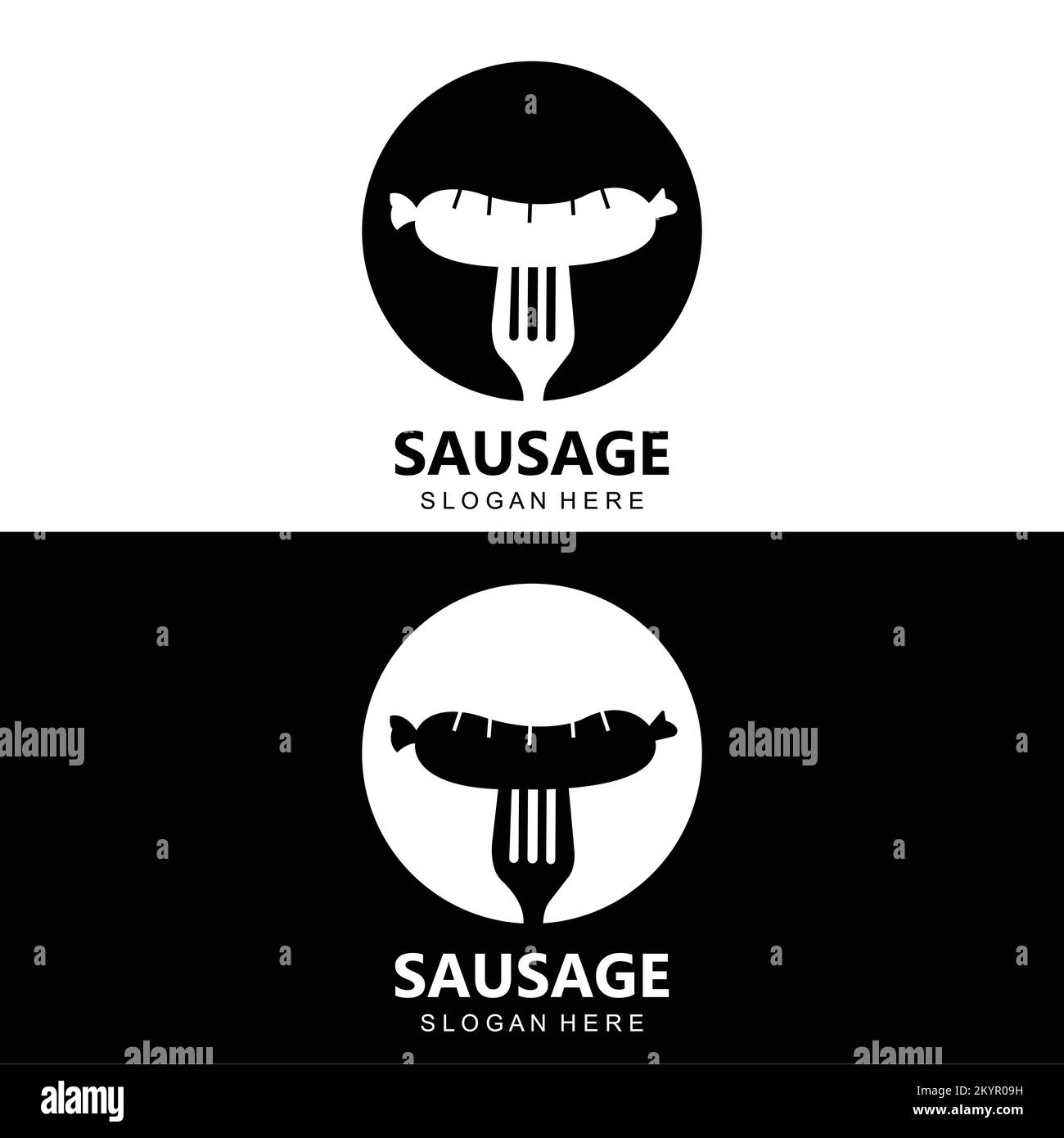 Logo saucisse, Modern Food Vector, Design for Grill Food Brands, BBQ, boutique de saucisses, hot dog Illustration de Vecteur