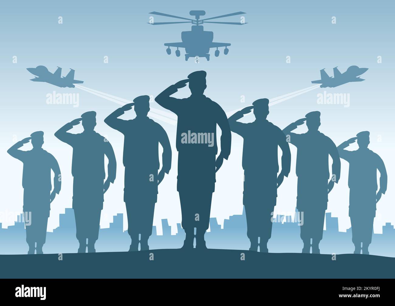 Silhouette de soldat debout et de salut, illustration vectorielle Illustration de Vecteur