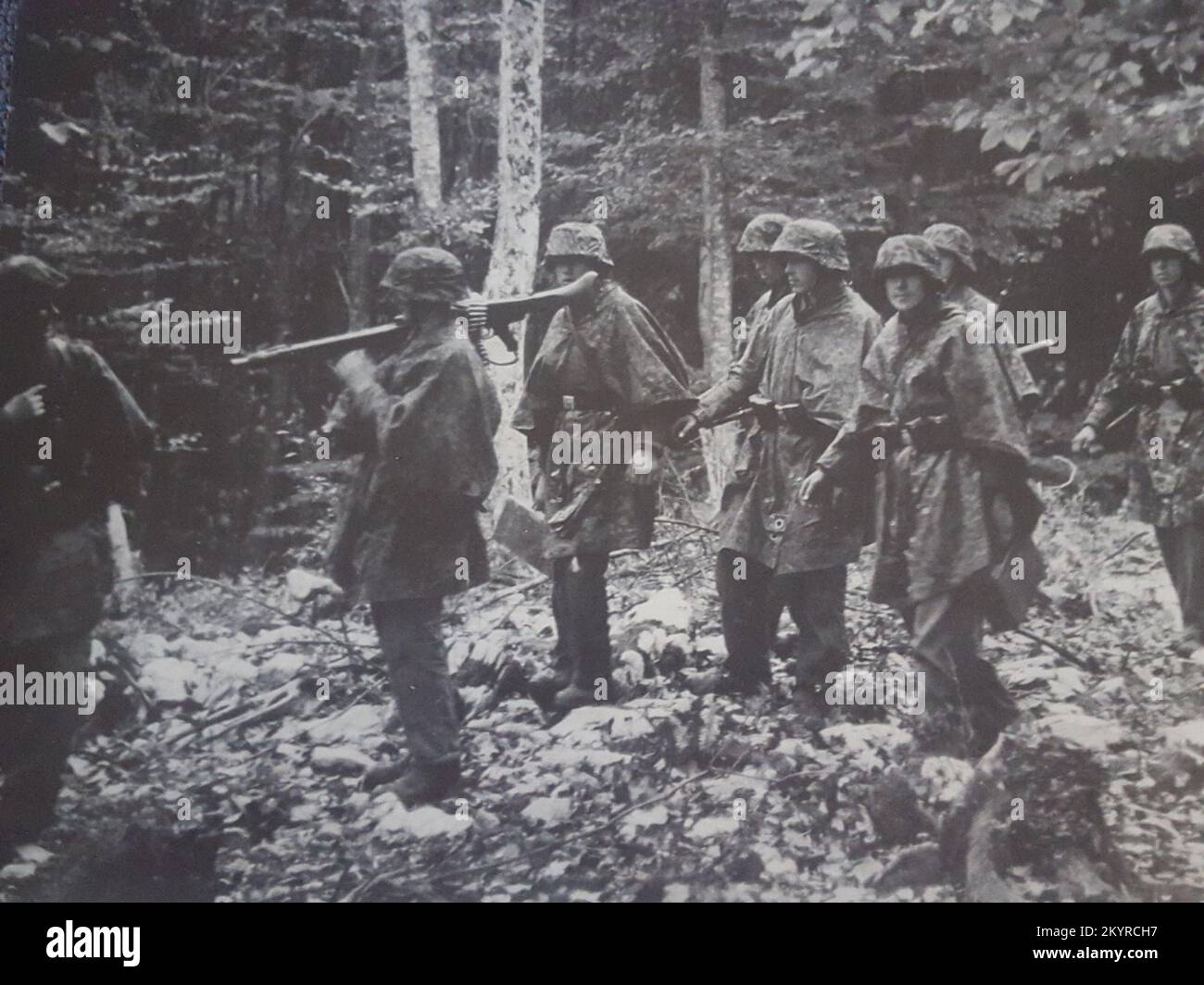 Les troupes allemandes des 5th SS Wiking vêtues à Camo pendant les opérations antipartisanes dans les forêts des Balkans 1943 Banque D'Images