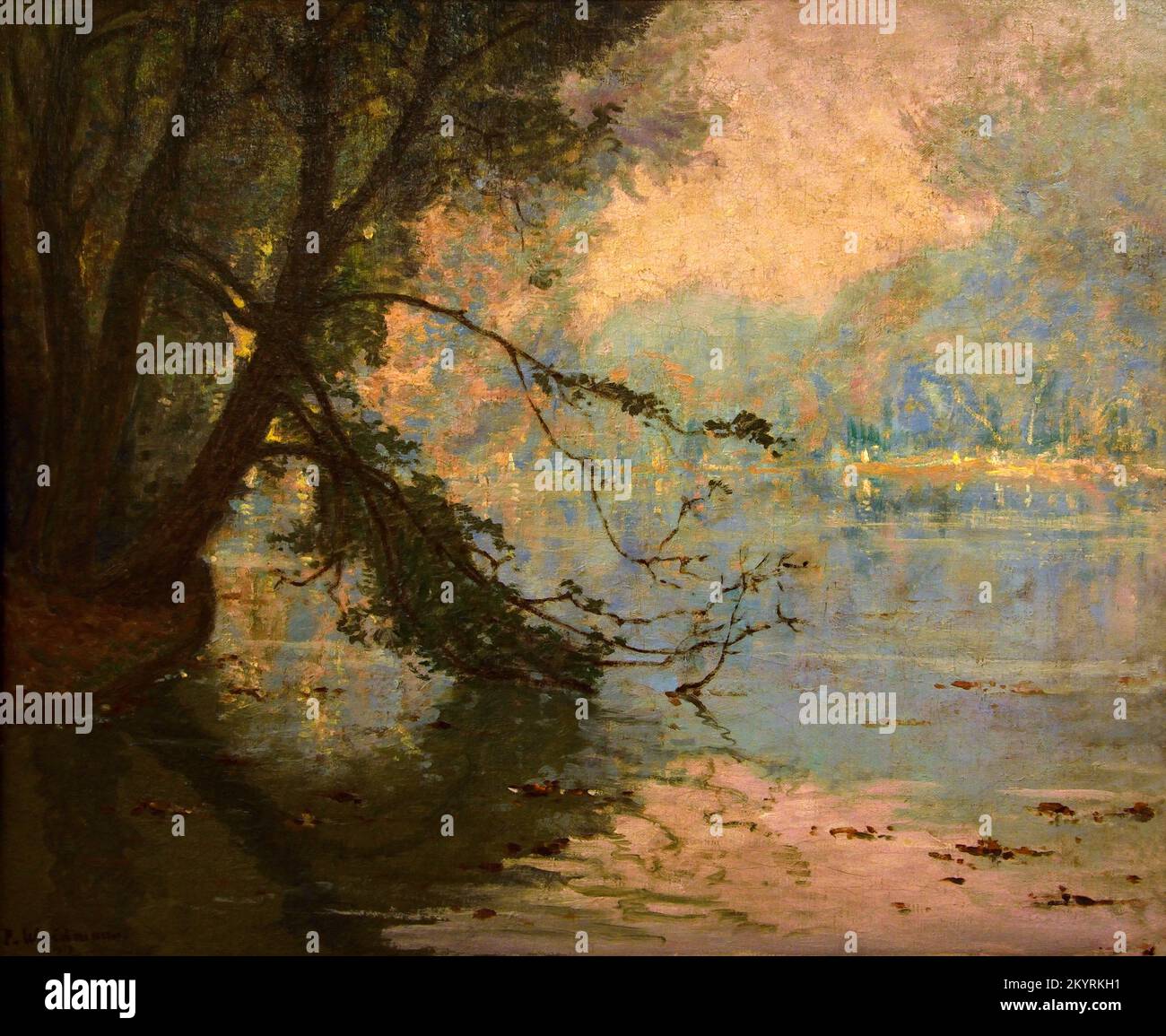 Paysage sur les rives de la Seine 1909 par Pierre Waidman 1860-1939 France, Français, Banque D'Images