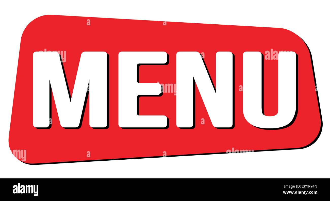 Texte DU MENU inscrit sur le timbre trapèze rouge. Banque D'Images
