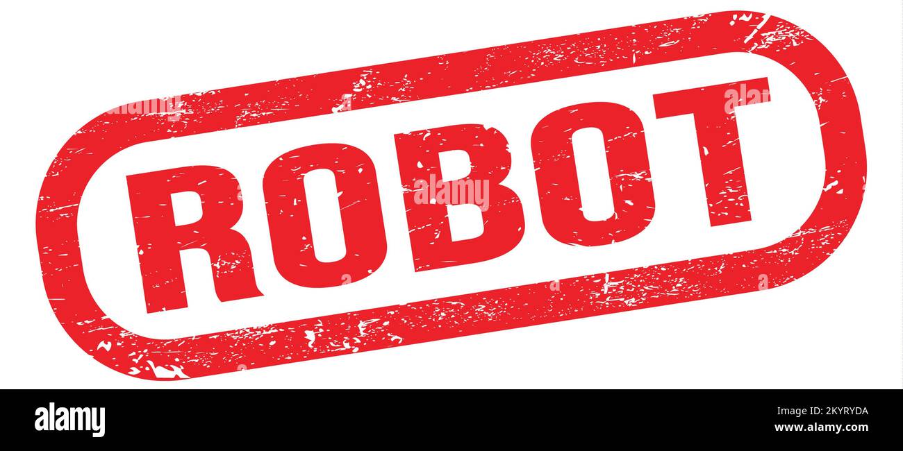 ROBOT, texte écrit sur le signe rouge du timbre rectangle. Banque D'Images