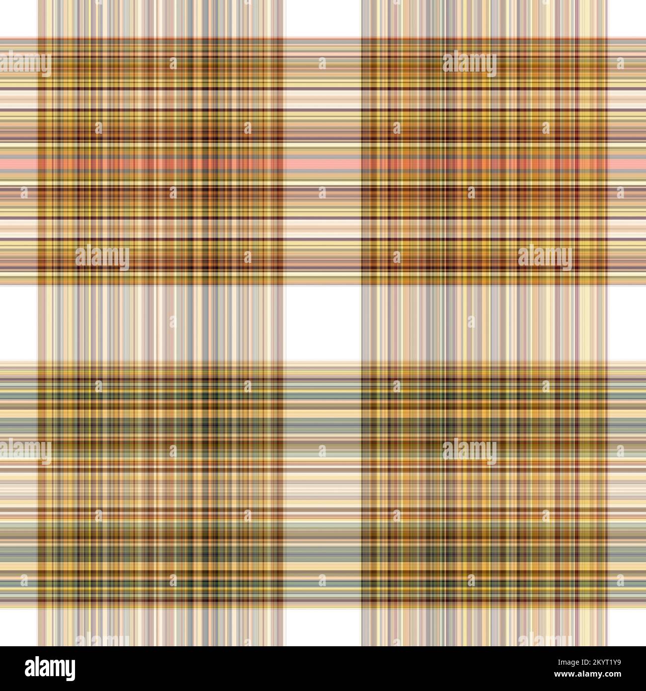Tissu écossais blanc forêt à motif sans couture. Motif écossais de forêt automnale ton sur ton avec texture organique. Arrière-plan de bande orange pour papier peint rugueux. Banque D'Images