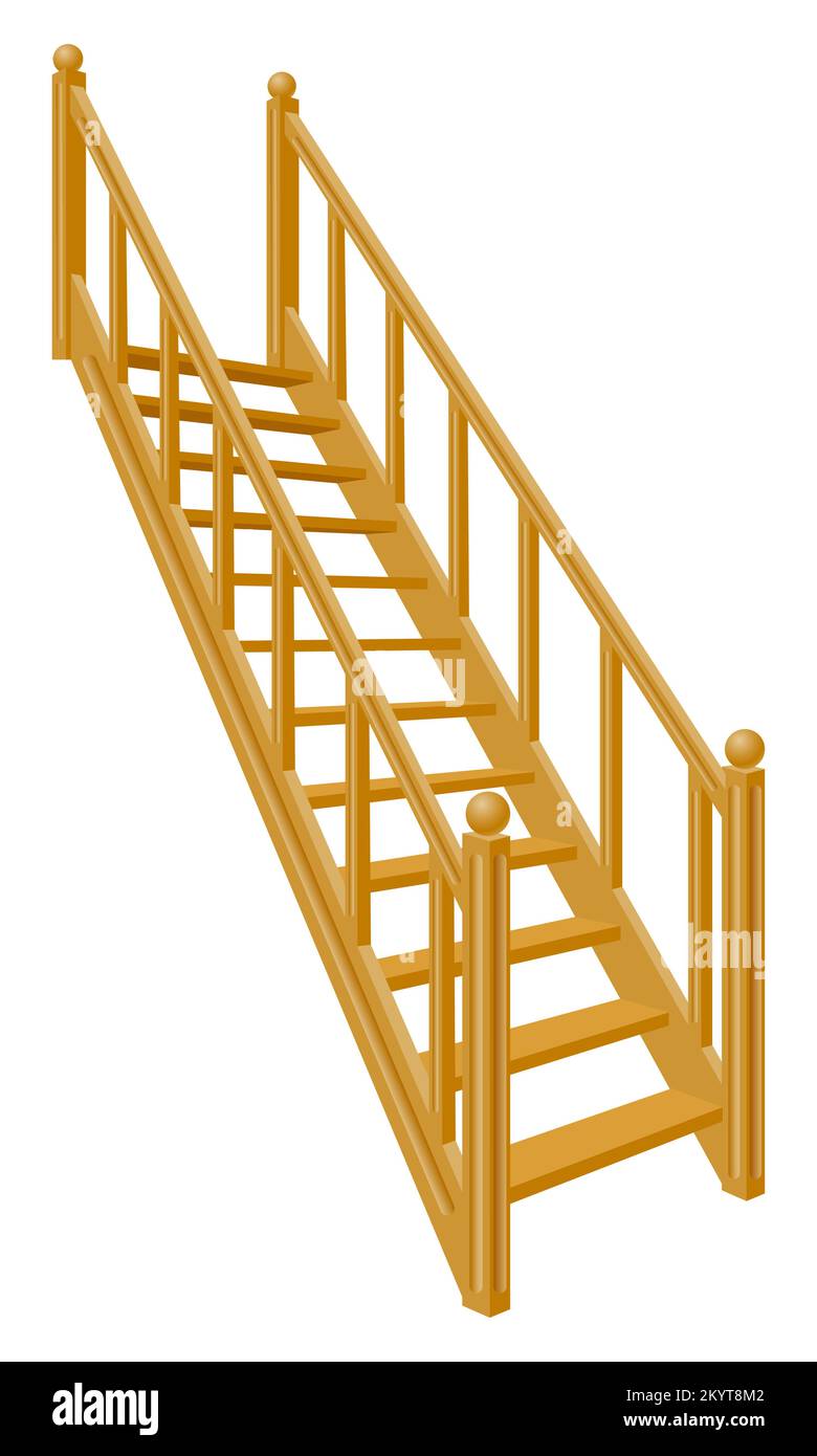 escaliers pour la maison à l'intérieur du deuxième étage en bois vecteur illustration isolée sur fond blanc Illustration de Vecteur