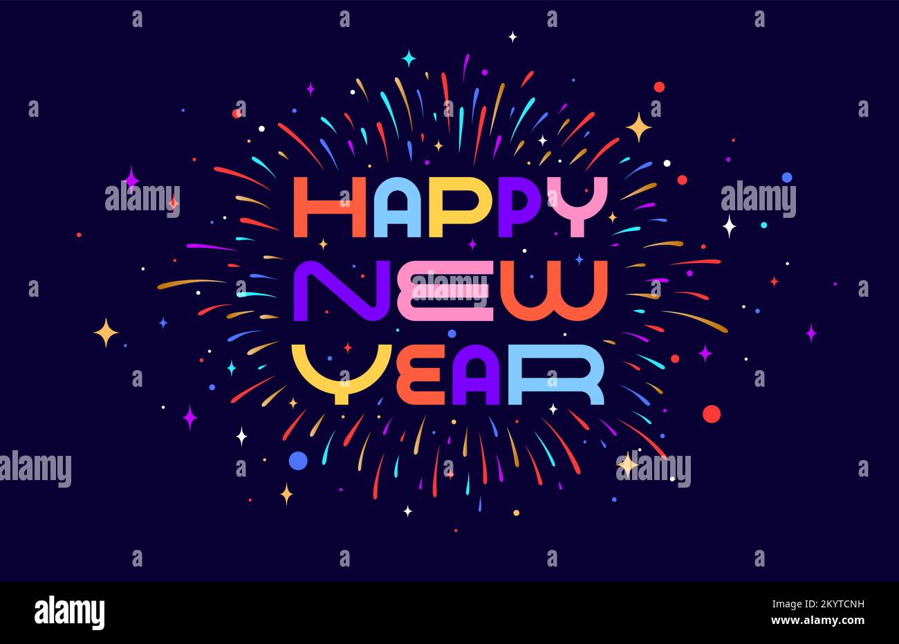 Bonne Année. Carte de vœux, bannière de feux d'artifice, affiche dans un style géométrique abstrait lumineux pour Bonne Année. Arrière-plan, fête de noël, symbole de bonne année pour le Web, imprimé. Illustration vectorielle Illustration de Vecteur