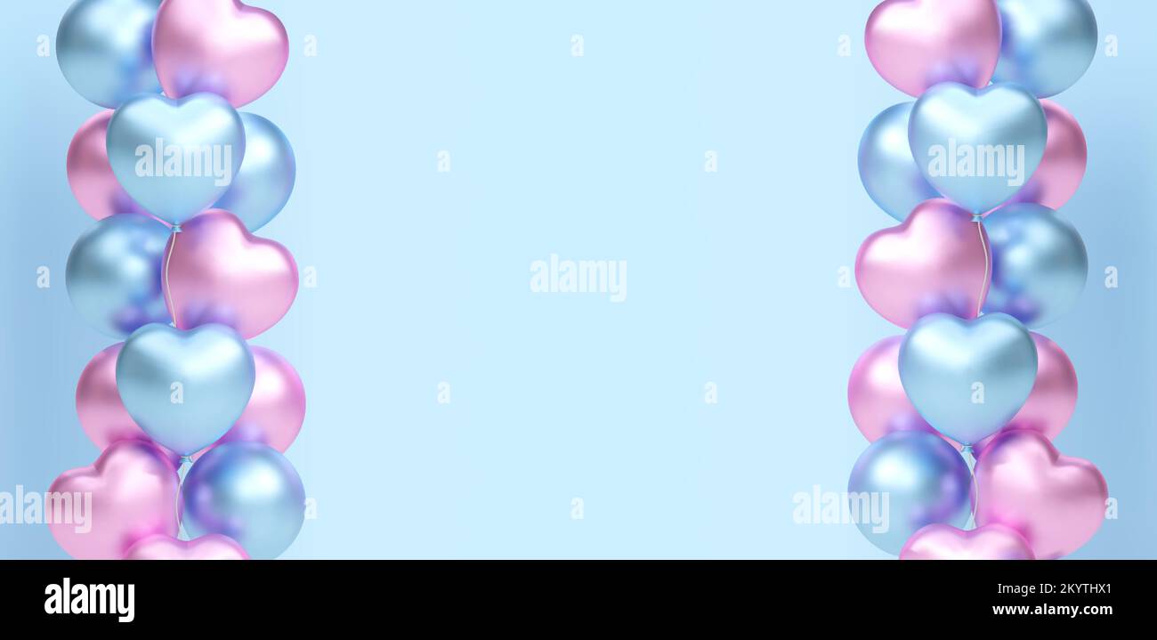 Bouquet, bouquet de ballons roses et bleus réalistes volant. Illustration vectorielle pour carte, douche de bébé, invitation de fête de révélation de genre, design, circulaire Illustration de Vecteur