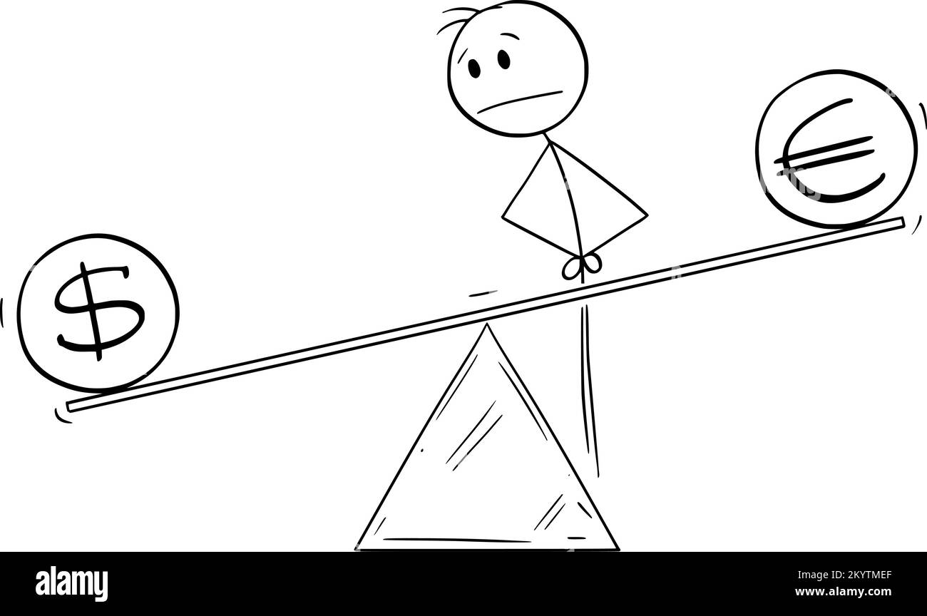 Euro et Dollar Parity , Illustration de la figure du bâton de dessin animé Vector Illustration de Vecteur