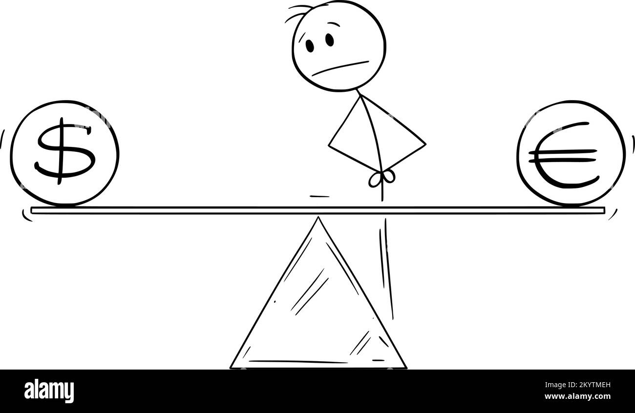 Euro et Dollar Parity , Illustration de la figure du bâton de dessin animé Vector Illustration de Vecteur