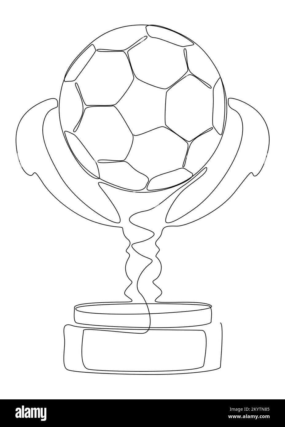 Une ligne continue de coupe Trophy avec ballon de football. Concept de vecteur d'illustration à trait fin. Dessin de contour idées créatives. Illustration de Vecteur