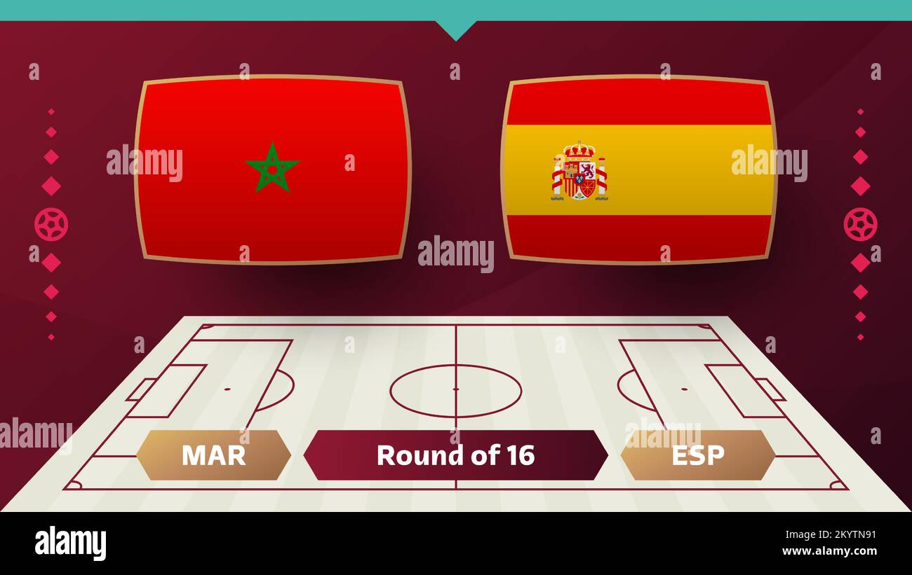 maroc espagne jeu de 16 match de football 2022. Match du championnat du monde de football 2022 contre les équipes intro sport fond, compet de championnat Illustration de Vecteur
