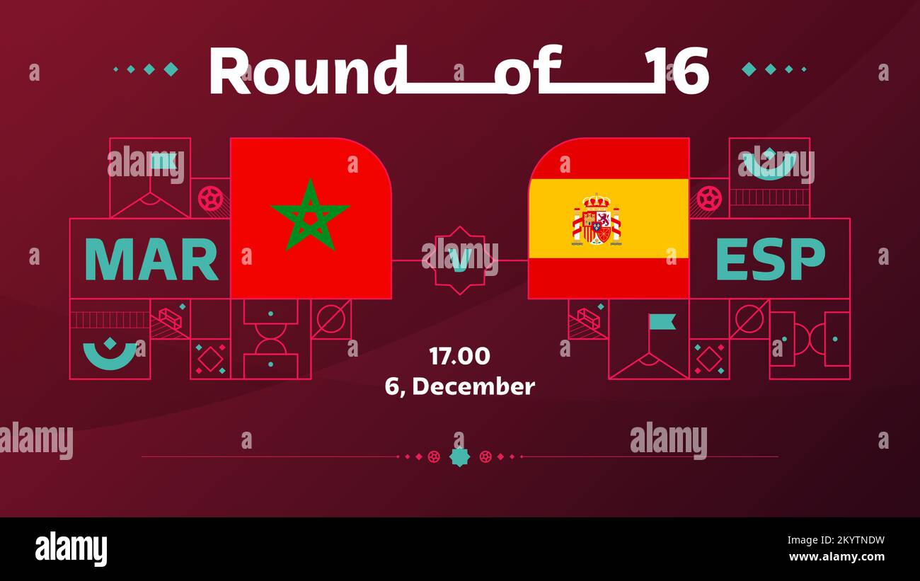 maroc espagne jeu de 16 match de football 2022. Match du championnat du monde de football 2022 contre les équipes intro sport fond, compet de championnat Illustration de Vecteur