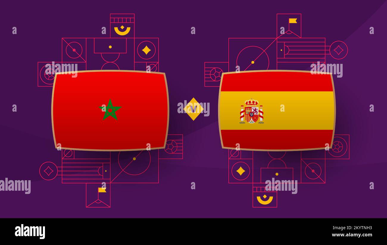 maroc espagne jeu de 16 match de football 2022. Match du championnat du monde de football 2022 contre les équipes intro sport fond, compet de championnat Illustration de Vecteur