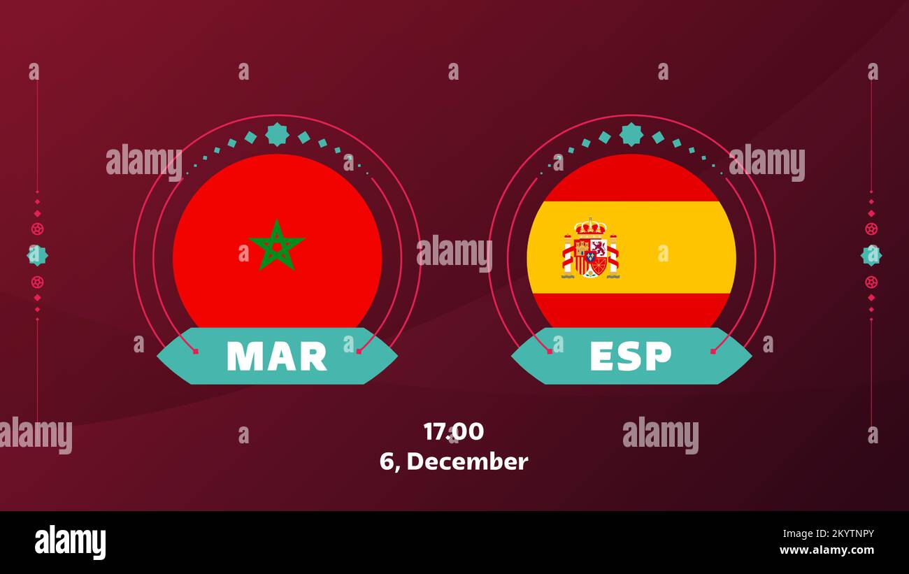 maroc espagne jeu de 16 match de football 2022. Match du championnat du monde de football 2022 contre les équipes intro sport fond, compet de championnat Illustration de Vecteur