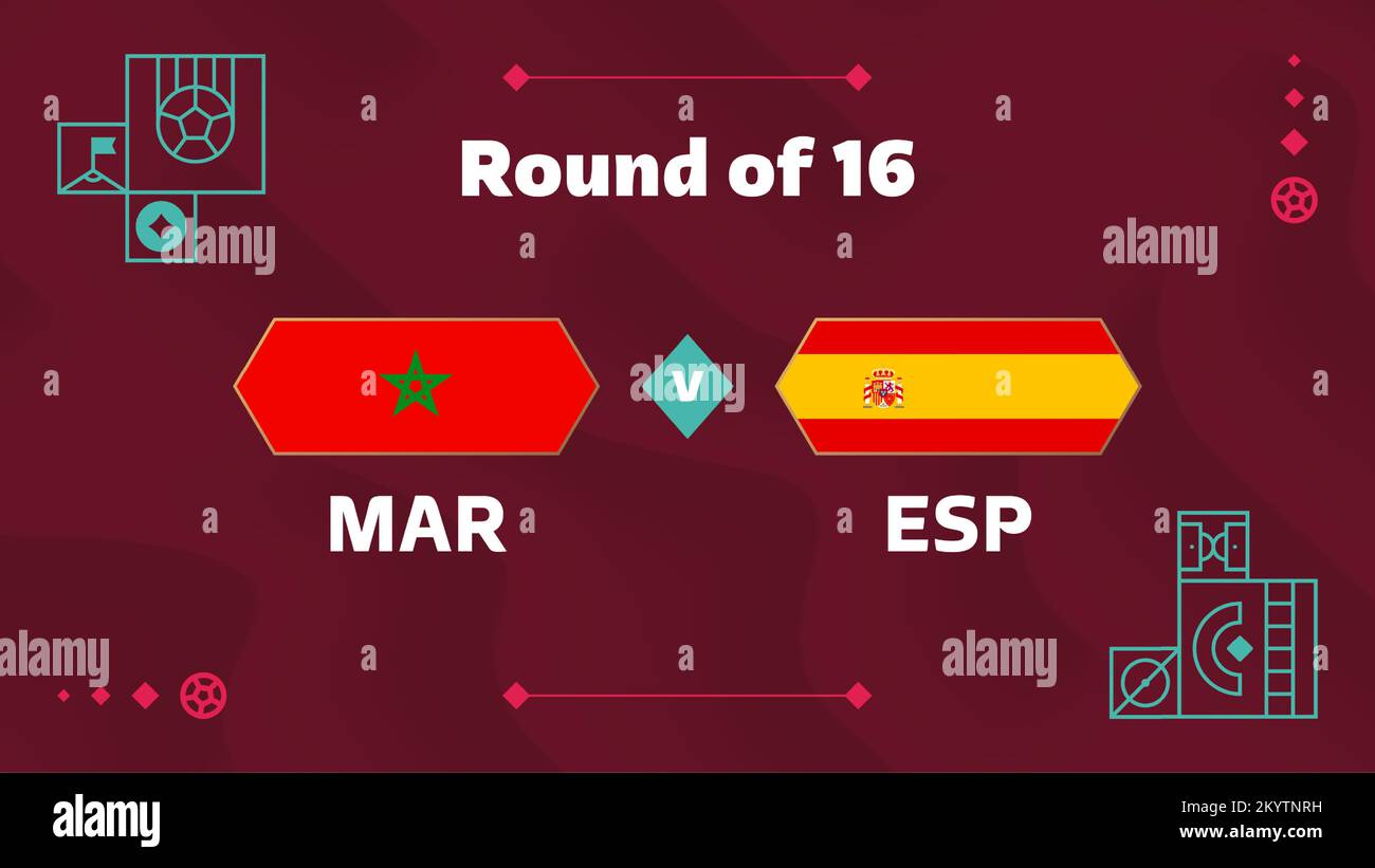 maroc espagne jeu de 16 match de football 2022. Match du championnat du monde de football 2022 contre les équipes intro sport fond, compet de championnat Illustration de Vecteur