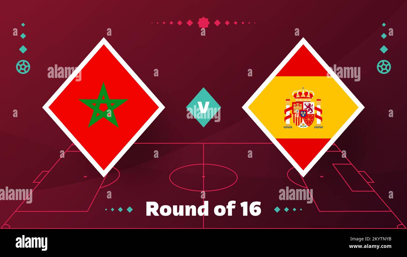 maroc espagne jeu de 16 match de football 2022. Match du championnat du monde de football 2022 contre les équipes intro sport fond, compet de championnat Illustration de Vecteur