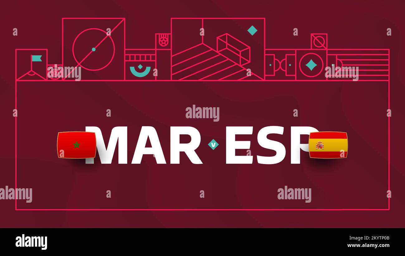 maroc espagne jeu de 16 match de football 2022. Match du championnat du monde de football 2022 contre les équipes intro sport fond, compet de championnat Illustration de Vecteur