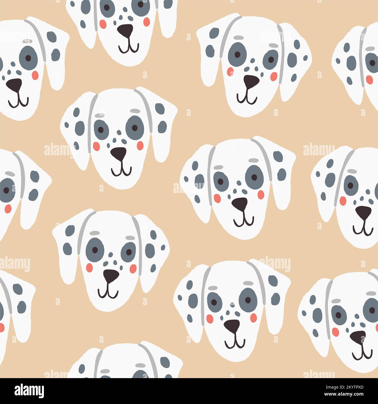 Motif vectoriel sans couture avec visages dalmatiens sur fond beige. Illustration vectorielle Illustration de Vecteur