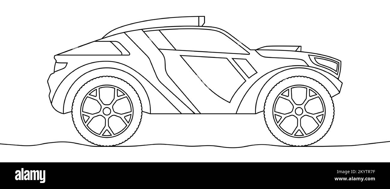 Page de livre de coloriage de voiture de sport de rallye de buggy. Illustration du vecteur de contour du véhicule tout-terrain. Illustration de Vecteur